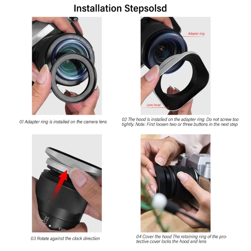 Square Camera Lens Hood Adapter Set Improved Photography Contrast Fits Standard Mirrorless Lenses 37/39/40.5/46/43/49mm