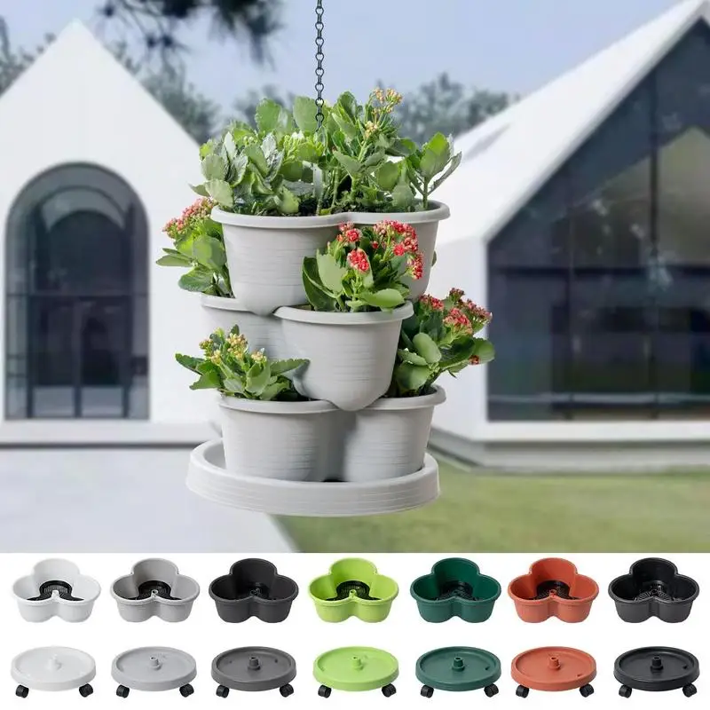 Strawberry Planter Pot Balcony Three-Petal Plant Container Vegetable Planting Plastic Tower With Tray Garden Pot Strawberries