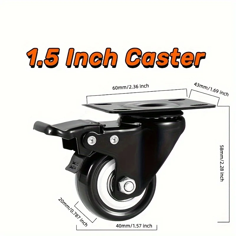 4pcs Heavy Duty Swivel Caster Tires with Safety Lock Brake for Furniture Floorless Marked Silent Casters Black Swivel Wheels