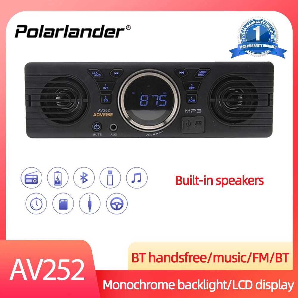 1 Din Car radio AUX IN USB/SD built-in 2 speakers TF Card FM 12V In-dash Bluetooth Player AV252 Car MP3 Player Audio