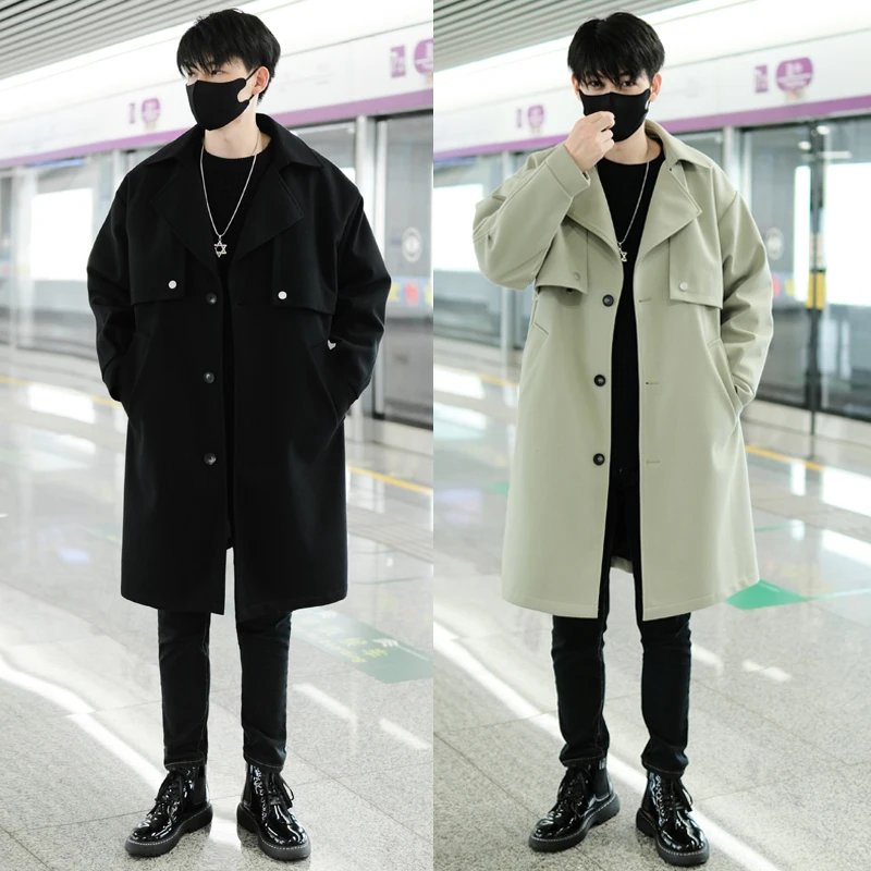 

Men's Mid-Length Jaet Coat Korean Sle Faion Urban Cool Windbreaker Outerwear Spring Autumn New Flip Collar Haome Dandy