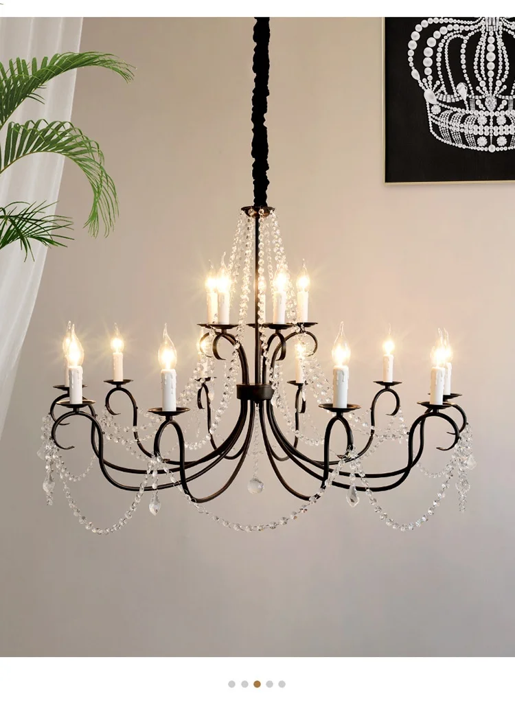 American Black Candle Chandelier Loft Crystal Pendant