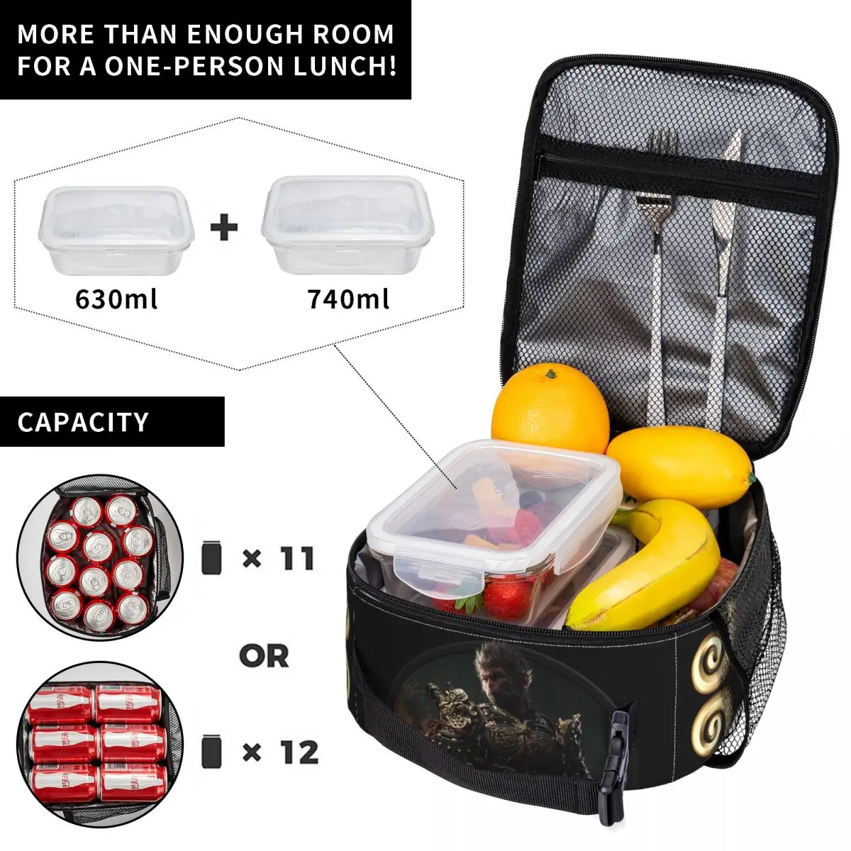 Zwarte Mythe Wukong Game Accessoires Geïsoleerde Lunch Tas Voor Werk Opslag Voedsel Dozen Herbruikbare Thermische Koeler Bento Box