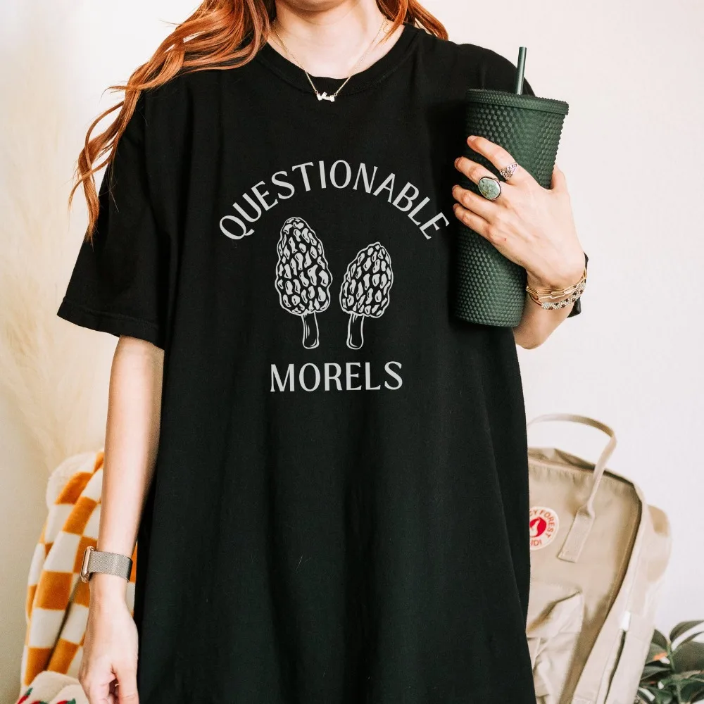 Questionable Morels Shirt Funny Mycology Shirt Fungi Mushrooms Graphic Tee Granola Girl Foraging Shirt Cottagecore Shirt Tops