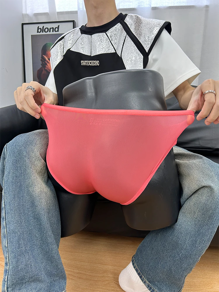 3Pcs Mixed Colors Ice silk Sexy Men's Soft Underwear Briefs Low Waist Underpants For Men Breathable High Fork Male Panties