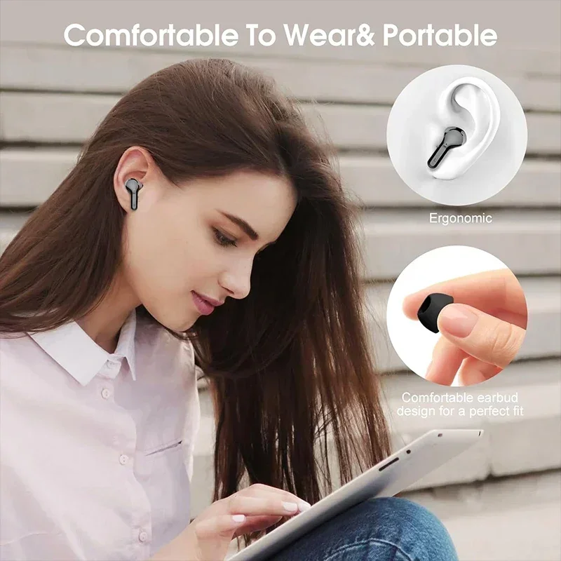 UYUXIO Wireless Earphone HiFi Stereo Earbuds with LED Display 48H Play Time ENC Noise Cancelling Ear Buds Waterproof Headphones