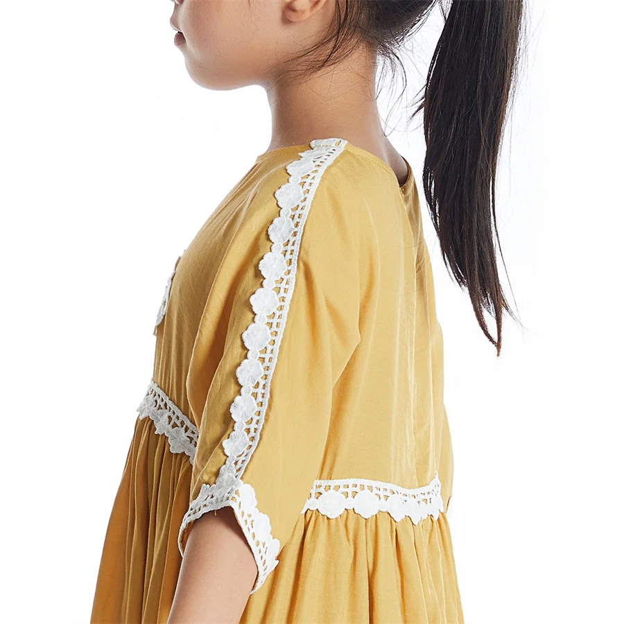 Ramadan Muslim Children Abaya Girl Summer Dress Applique Long Robe Gowns Kimono Half Sleeve Middle East Arab Islamic Clothing