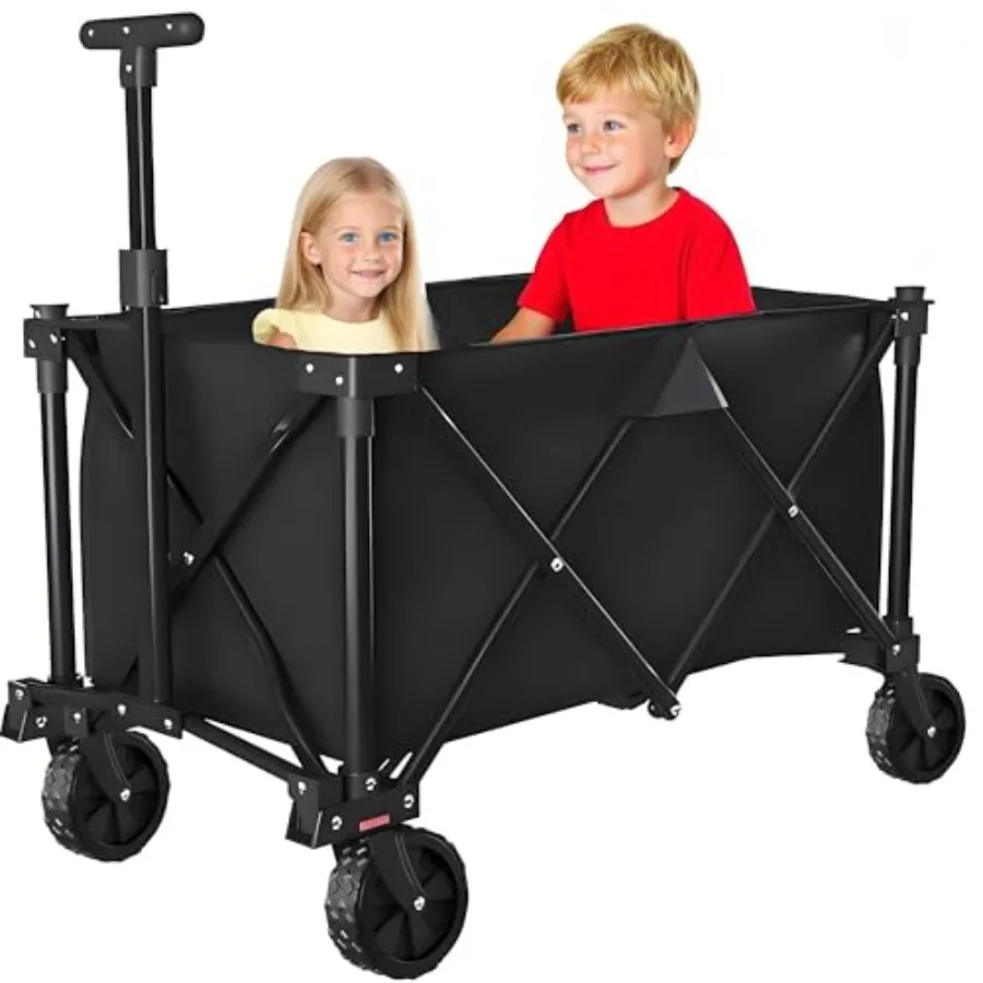 

Collapsible Folding Wagon Cart with Big Wheels Foldable Cart with 400LBS Capacity Utility Lightweight Wagon Heavy Duty Grocery