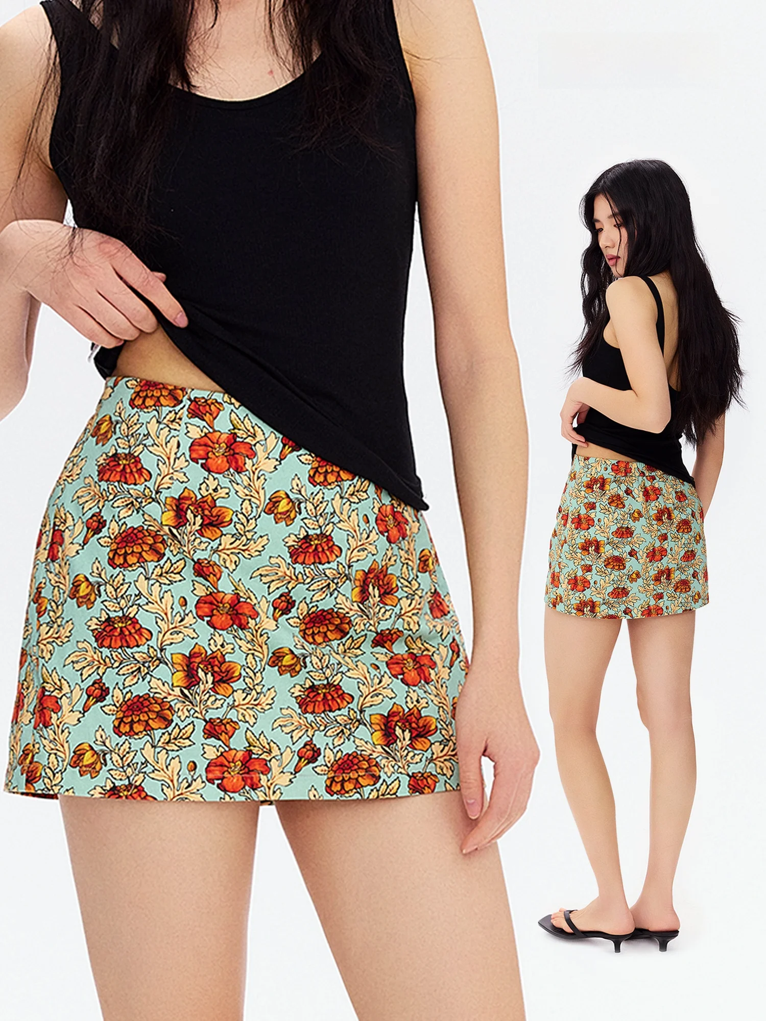 

Юбка LUMIEN с цветочным принтом, А-силуэт, с завышенной талией, для похудения, женская, весна-лето, новая, из хлопковой ткани