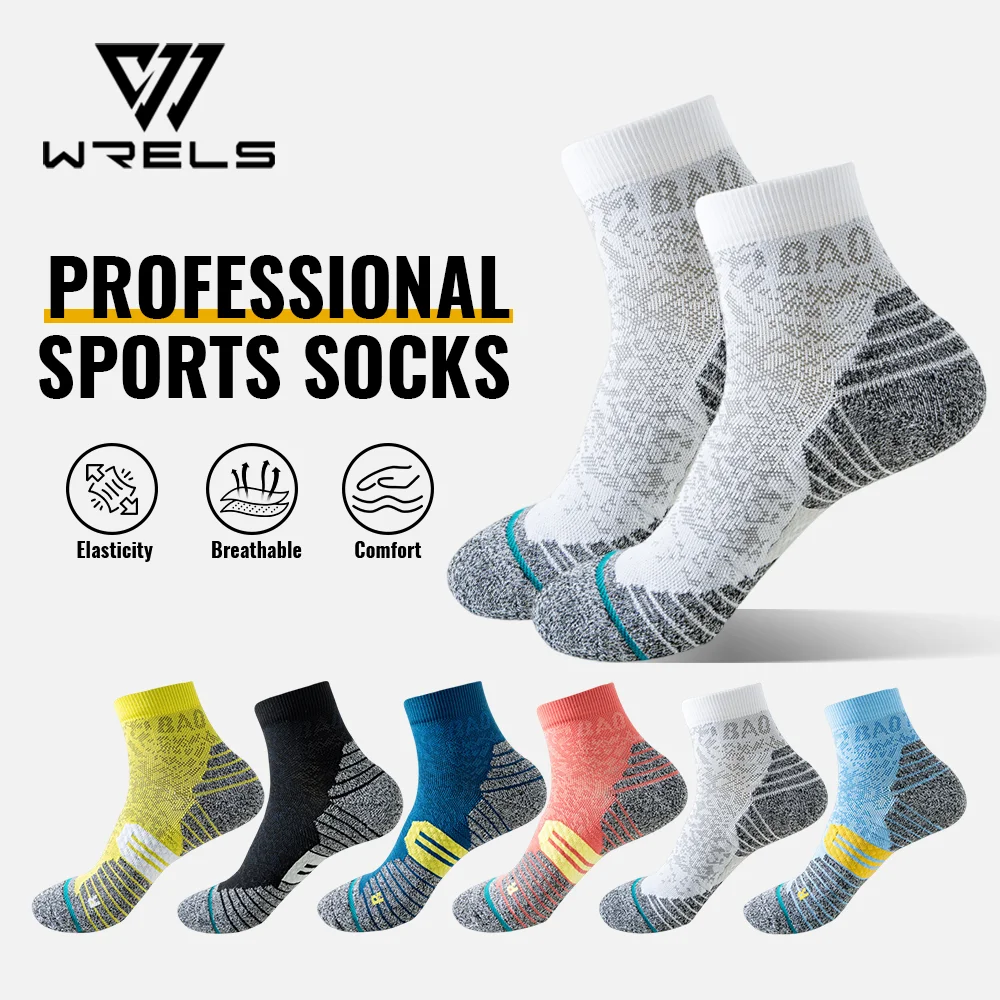 WRELS 1/2/3 Pairs Compression Sock Anti-Blister Breathable Fitness Athletic Socks Gym Terry Bottom Anti-Slip Running Socks