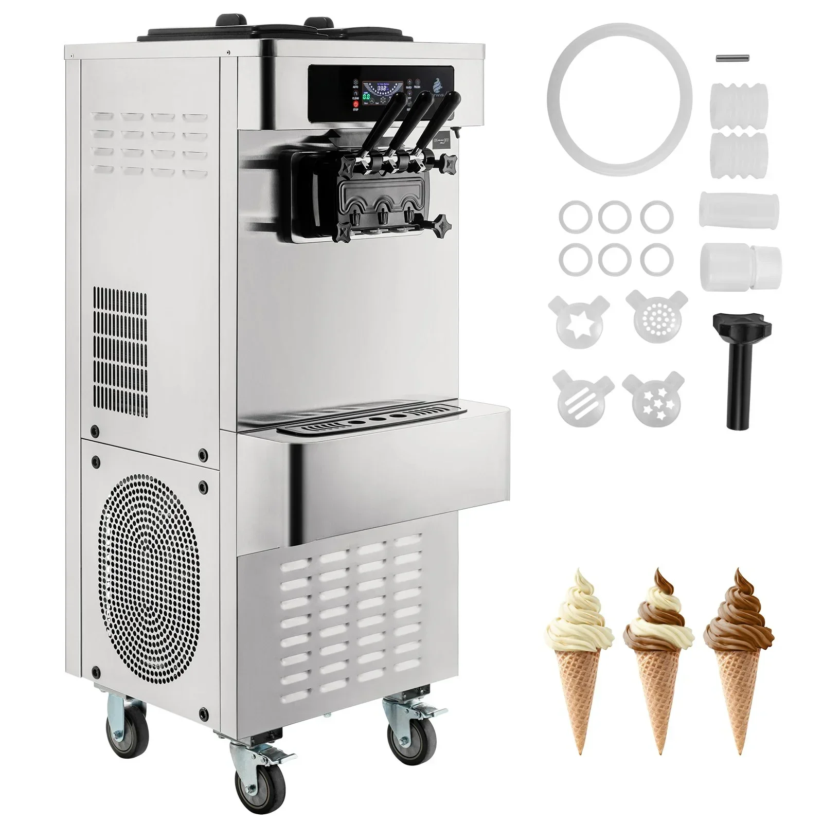 YKF-9236 20-28L/H  2+1 Flavors Overheat Protection Soft Serve Commercial Ice Cream Machine for Reataurants