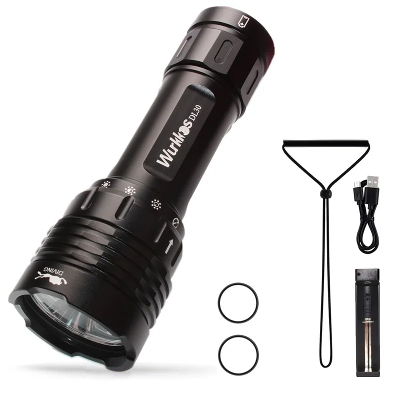 Super Bright 3600lm  Waterproof IPX8 Rechargeable Underwater Diving Flashlight Scuba Dive Light