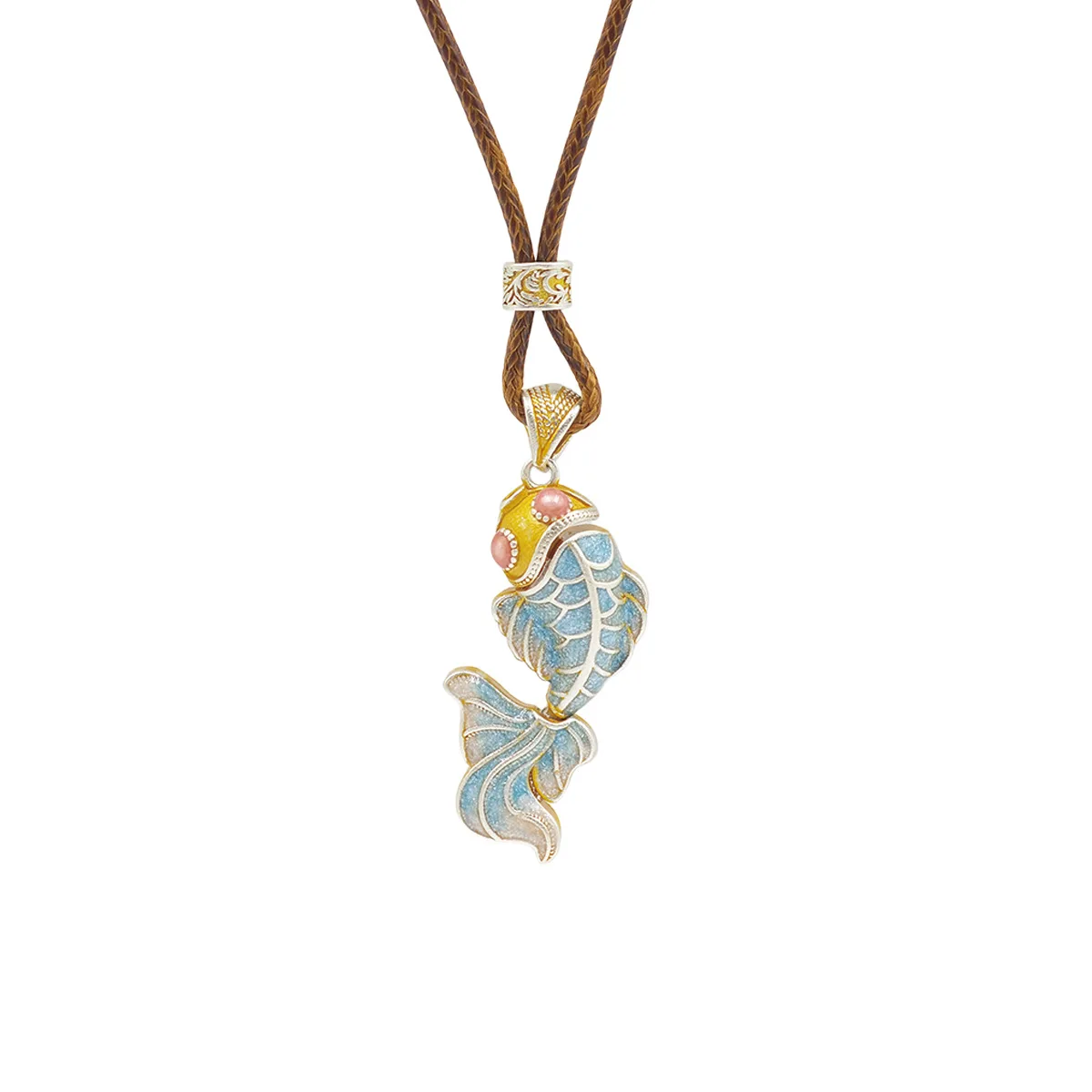 S999 sterling silver new Chinese-style koi fish double-sided pattern hollowed-out gold pattern pendant