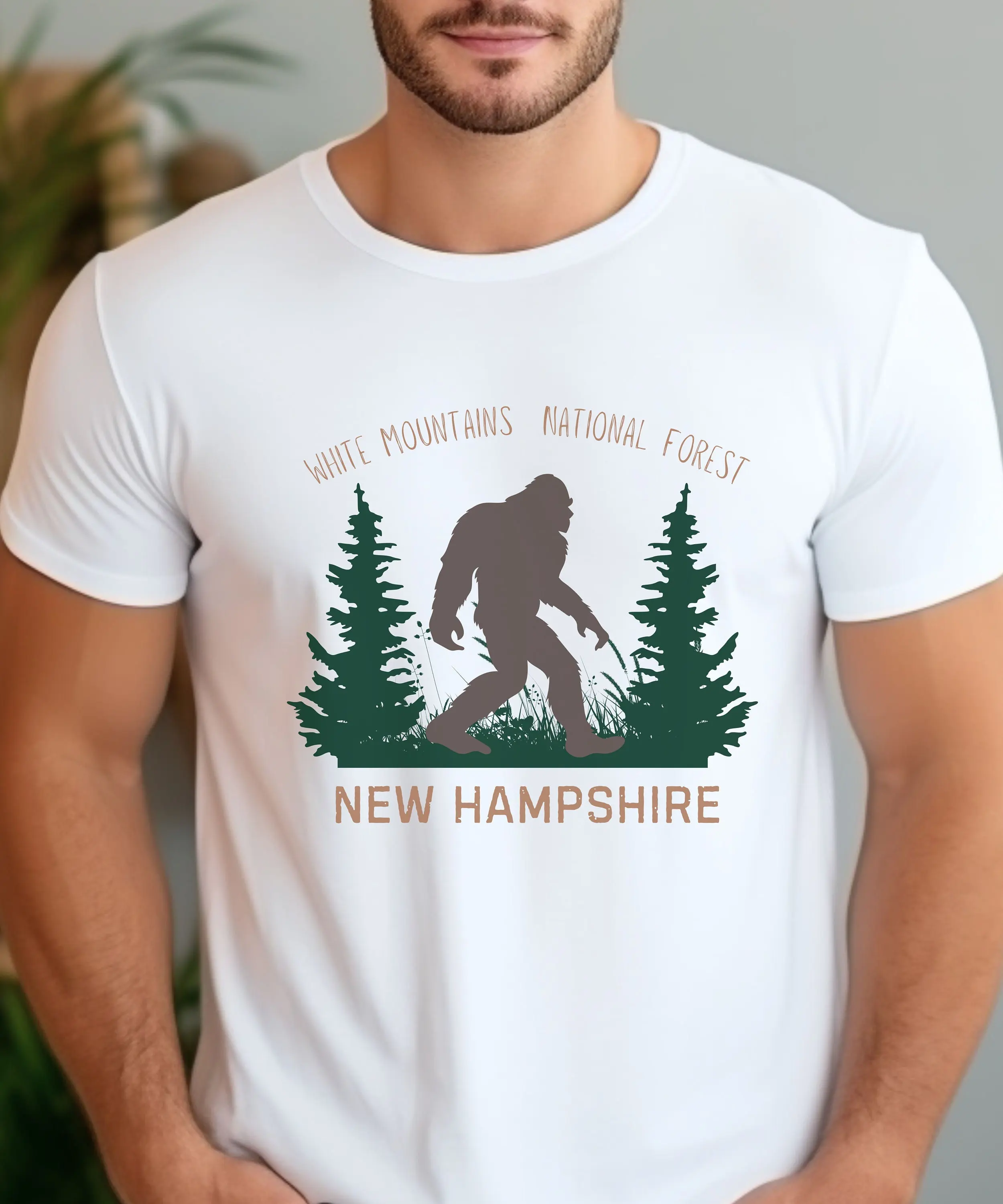 New Men's T-shirts Luxury Printed Top Casual and Comfortable  White Mountains Bigfoot T-Shirt: New Hampshire Sasquatch Tee
