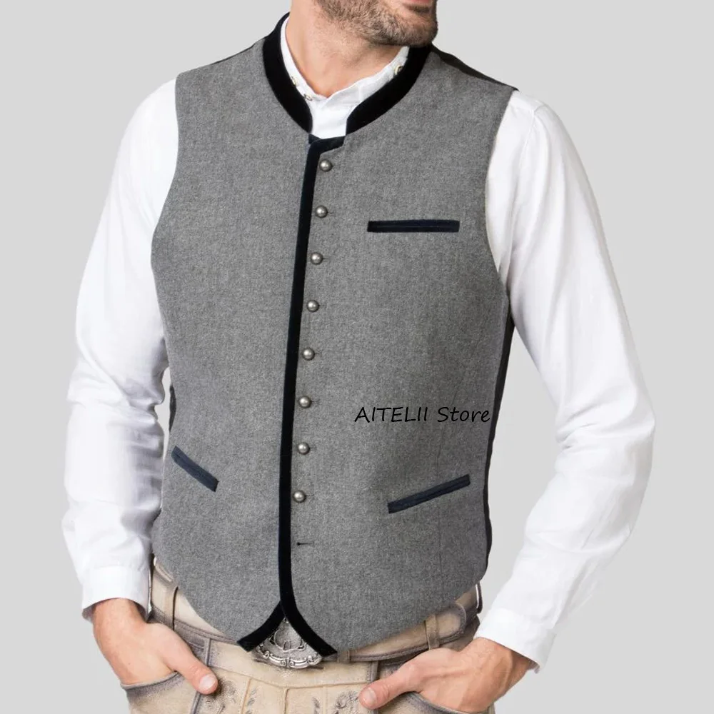 

Men's Vest Casual Stand-up Collar Single-breasted Wool Fabric Single-pocket Style Elegant Man Vest Classic Suit Sleeveless Fancy