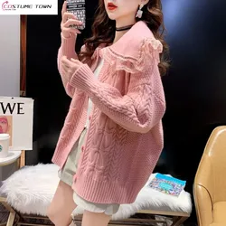 Doll Neck Sweater Jacket Korean Version Loose and Lazy Style Spring and Autumn New Knitted Cardigan Sweater