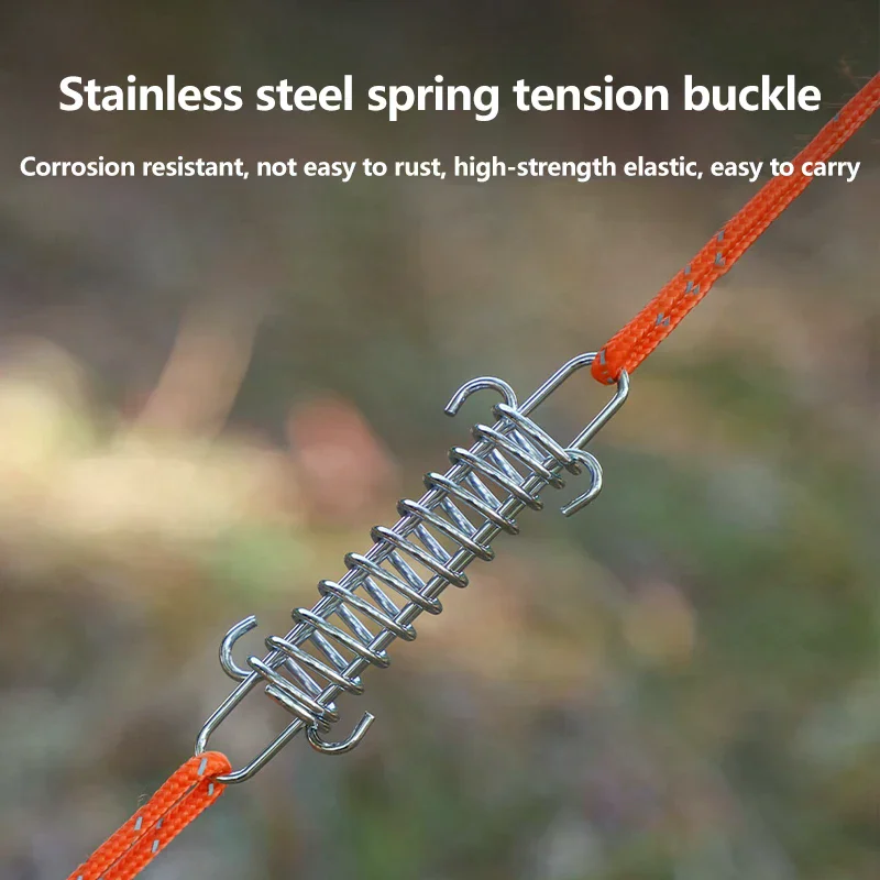 1/4/5Sets Camping Tent Wind Rope Spring Buckle Tent Tensioner Outdoor Deck Pegs With Carabiner Clips Awning Tightener Fixed Hook