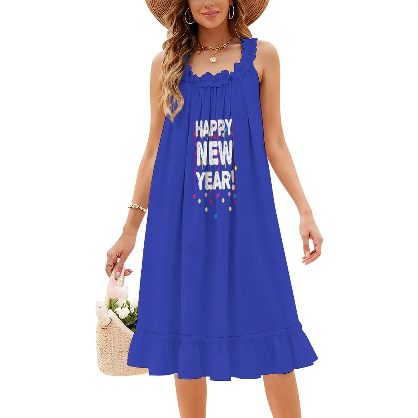 سنة جديدة سعيدة مشرق النثار نمط Preppy فستان قصير للنساء ألف خط فضفاض صالح فستان يوم غير رسمي سنة جديدة سعيدة السنة الجديدة #4