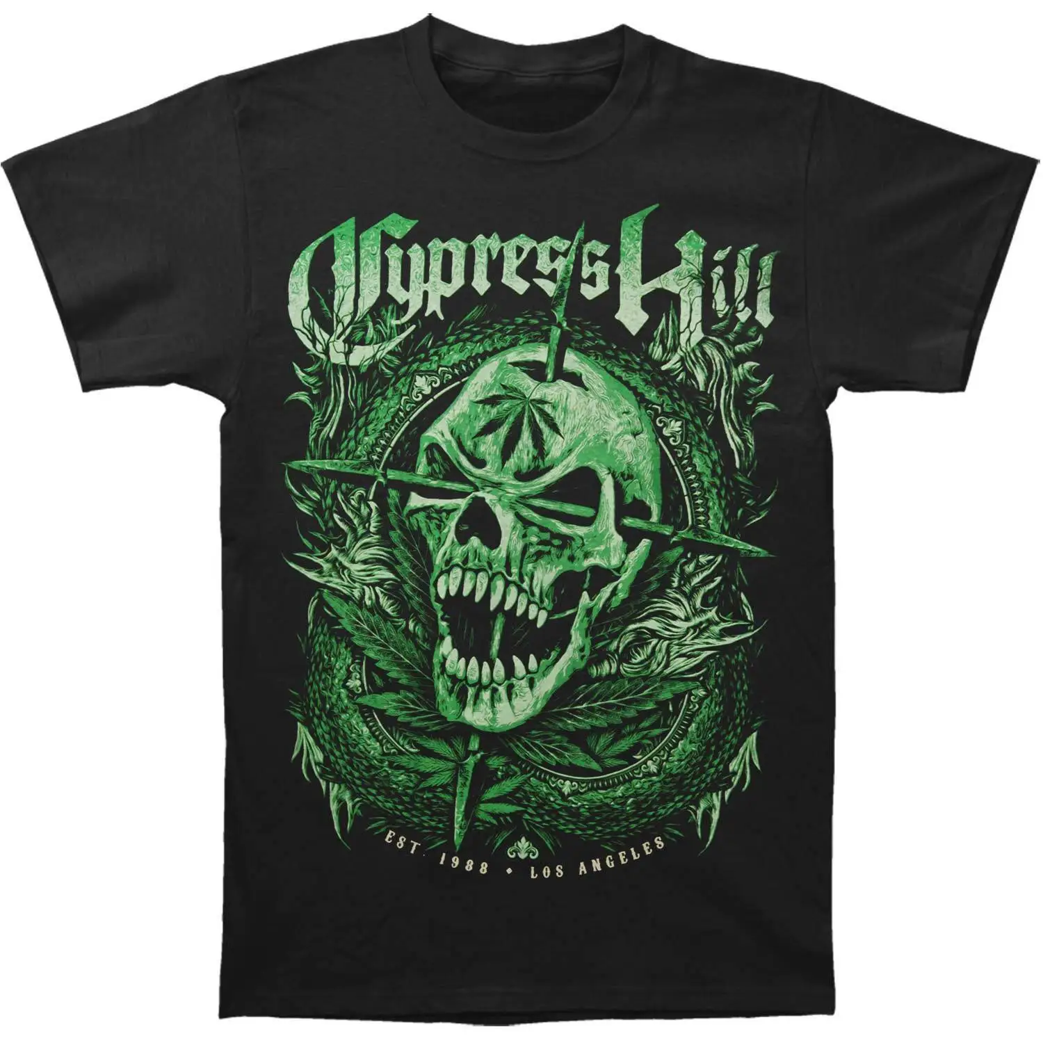 Men's Cypress Hill 2018 Green Skull T-shirt Small Black