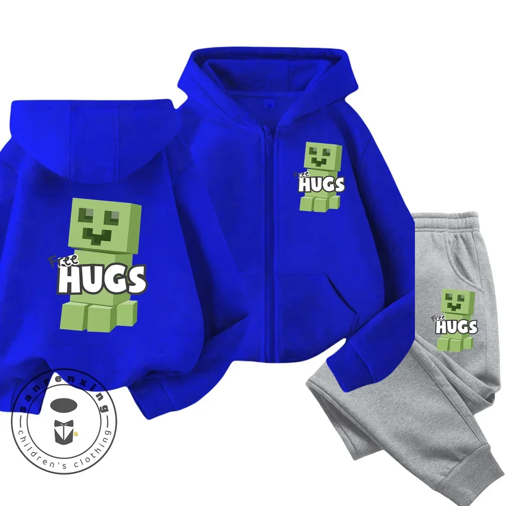 

New Game Minecraft Kids Zipper Hoodie Set Cartoon Print Autumn/Winter Long Sleeve Sweatshirt Cute Casual Stylish Top