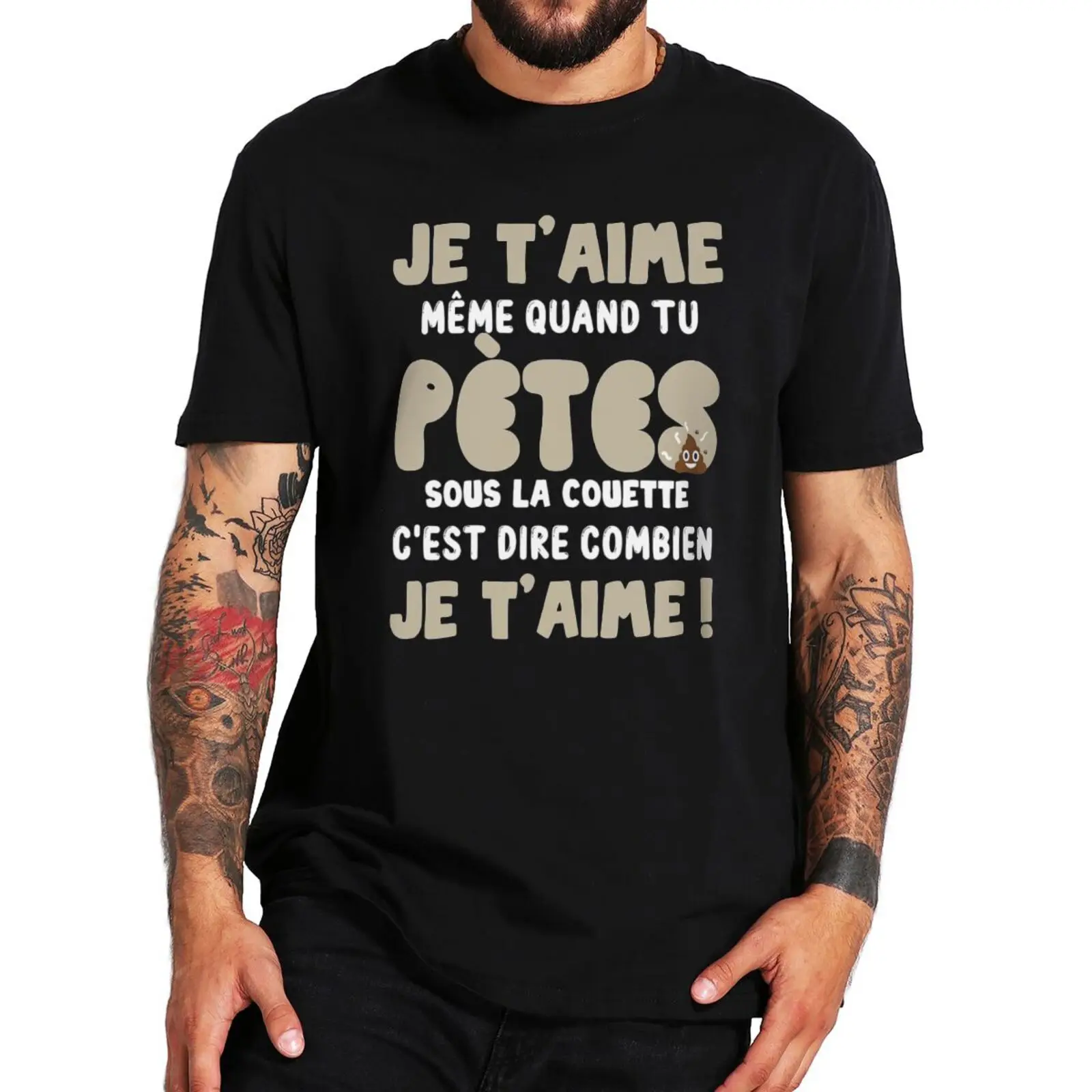 I Love You T Shirt Funny French Text Fart Jokes Valentine's Day Couple Gift Tops 100% Cotton Soft Unisex Casual T-shirt EU Size