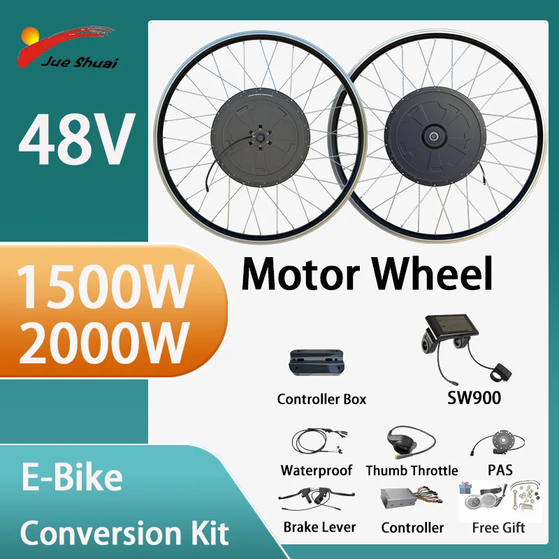 48V 1500W/2000W E-Bicycle Conversion Kit Rear Motor Wheel Rated Speed 50-60KM/H E-Bike Conversion Kit Motor with SW900 Display