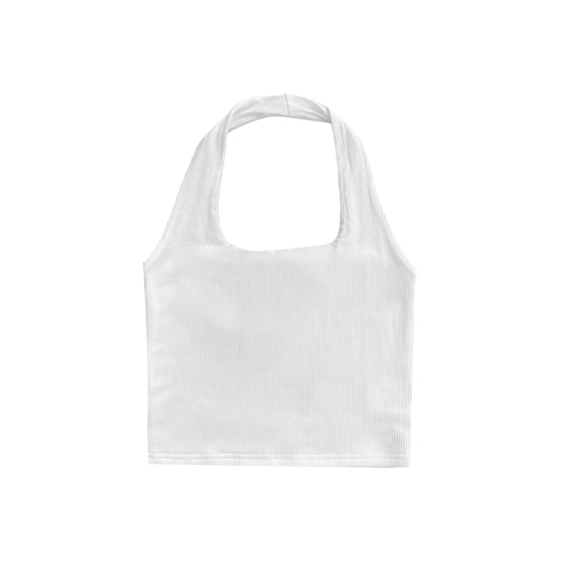 섹시한 스트리트 스타일 니트 짧은 조끼 여성용 퓨어 컬러 심플한 디자인 여름 아우터 탑 민소매 넥 행잉 디자인