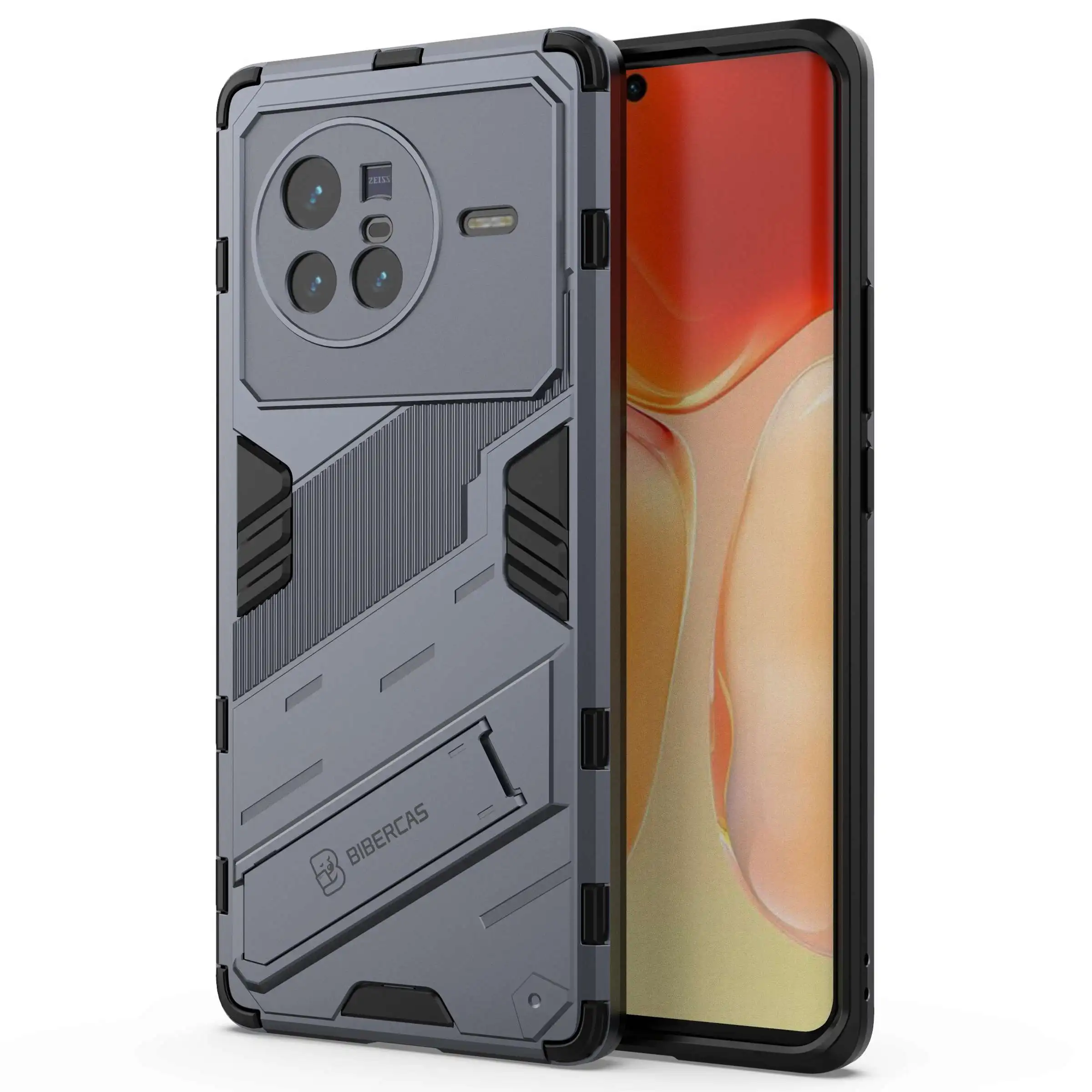 Untuk vivo X80 5G Kickstand Combo PC + Casing TPU Cangkang Ponsel Pelindung Lapisan Ganda Tahan Jatuh - Abu-abu