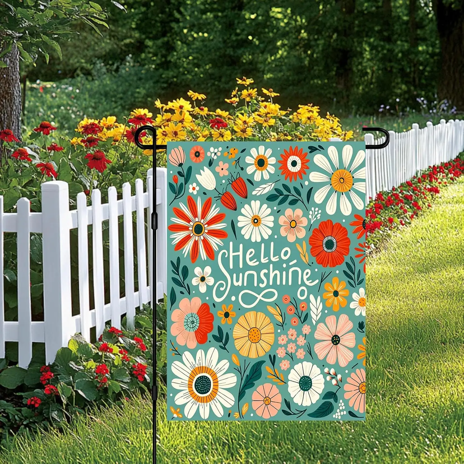 Hello Sunshine Garden Flag 12x18 Double Sided Floral Summer Garden Flag Colorful Flowers Outdoor Decor Spring Welcome Yard F ZZM