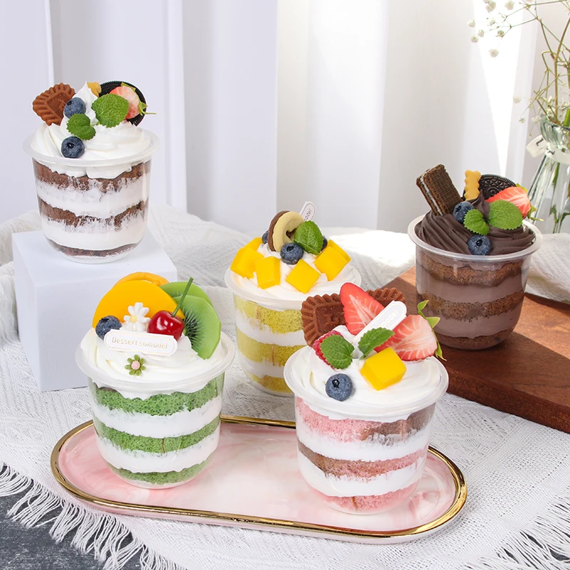 Simulation Fruit Cream Pudding Cake Fake Mousse Cup Ornaments Dessert Table Window Display Model