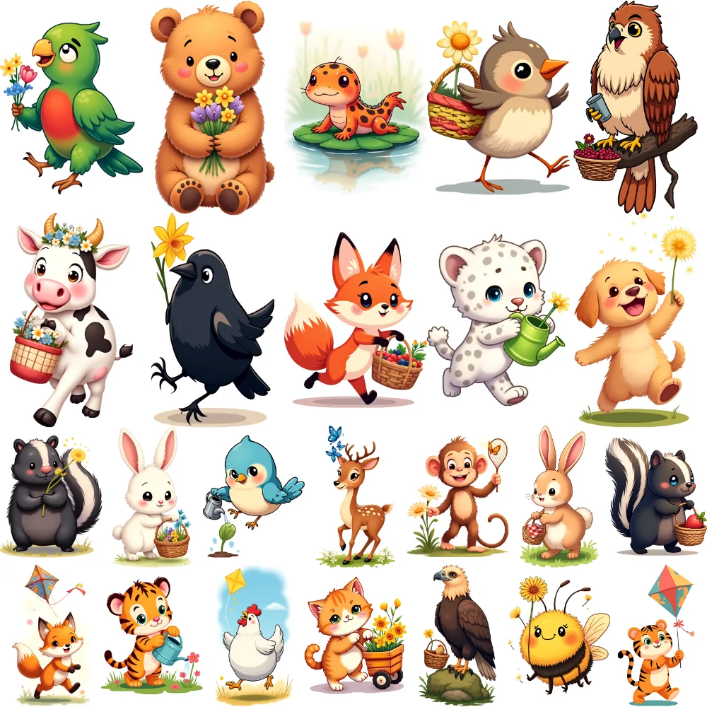 28pcs Cute Cartoon Temporary Tattoos Waterproof Body Tattoo Stickers Animals Spring Outing Boys Girls Arms Shoulders Fake Tattoo
