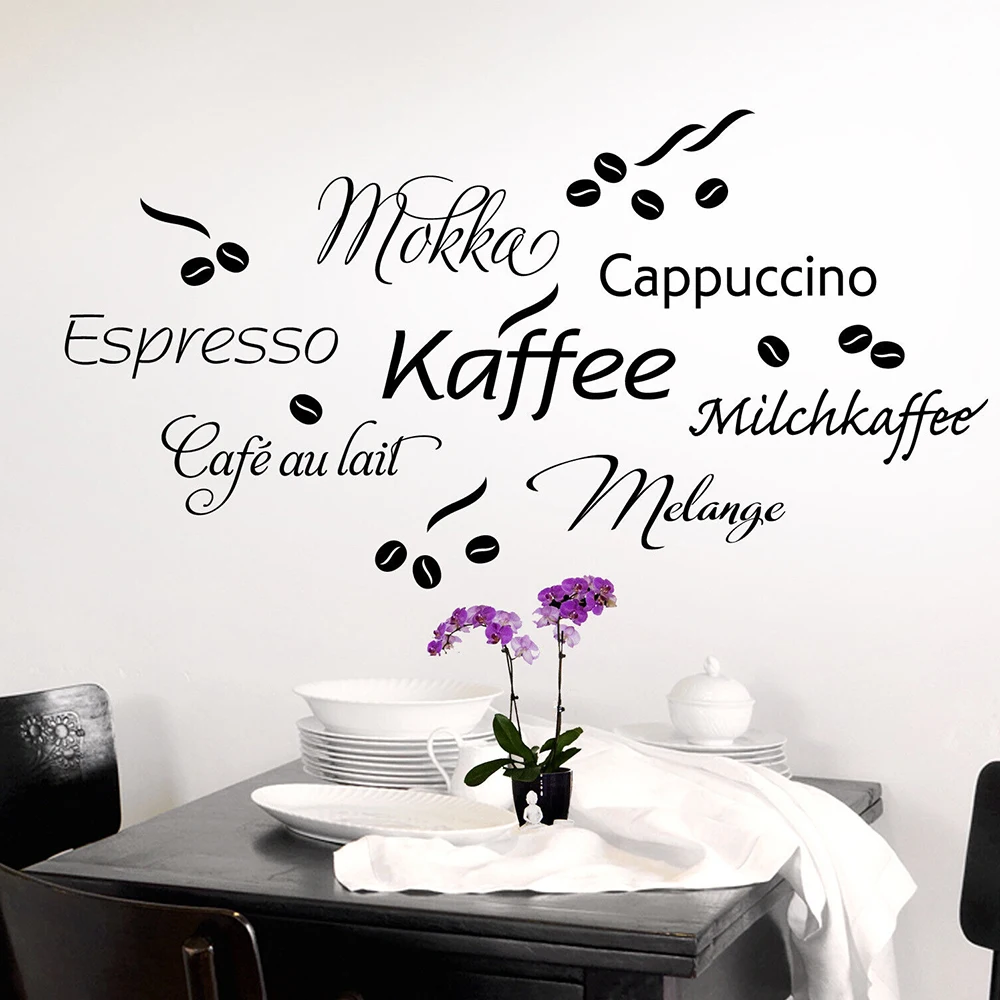 German Coffee Bean Window Wall Sticker Kitchen  Küche Kaffee Cappuccino Espresso Glass Wall Decal Resturant Vinyl Home Decor