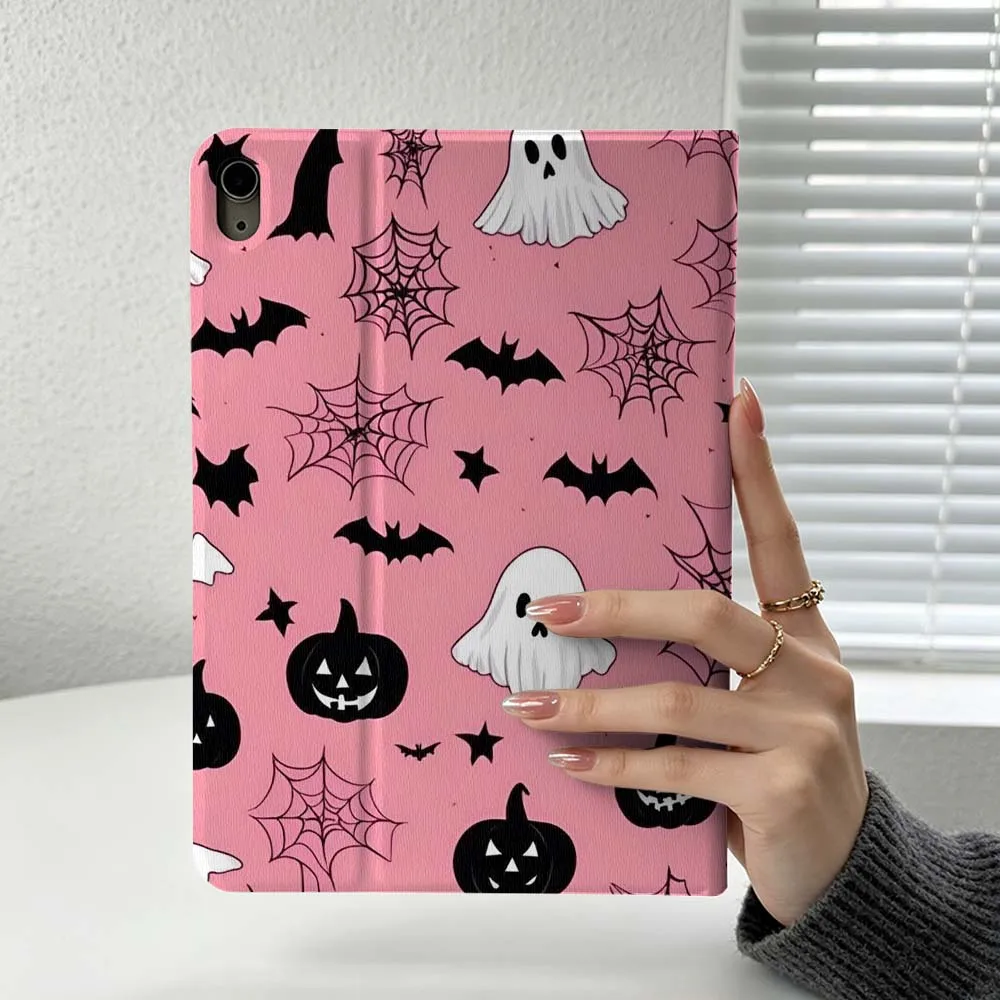 Cartoon Pink Pumpkin Ghost For iPad Pro Air mini 7 6 5 4 3 2 1 9gen M5 M4 11th 10th A17 Pro A16 Soft Inch Tablet Case Cover
