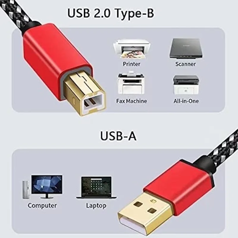 USB2.0 Print Cable USB 2.0 Type A Male To B Male Sync Data Scanner Cable for HP Canon Epson Printer