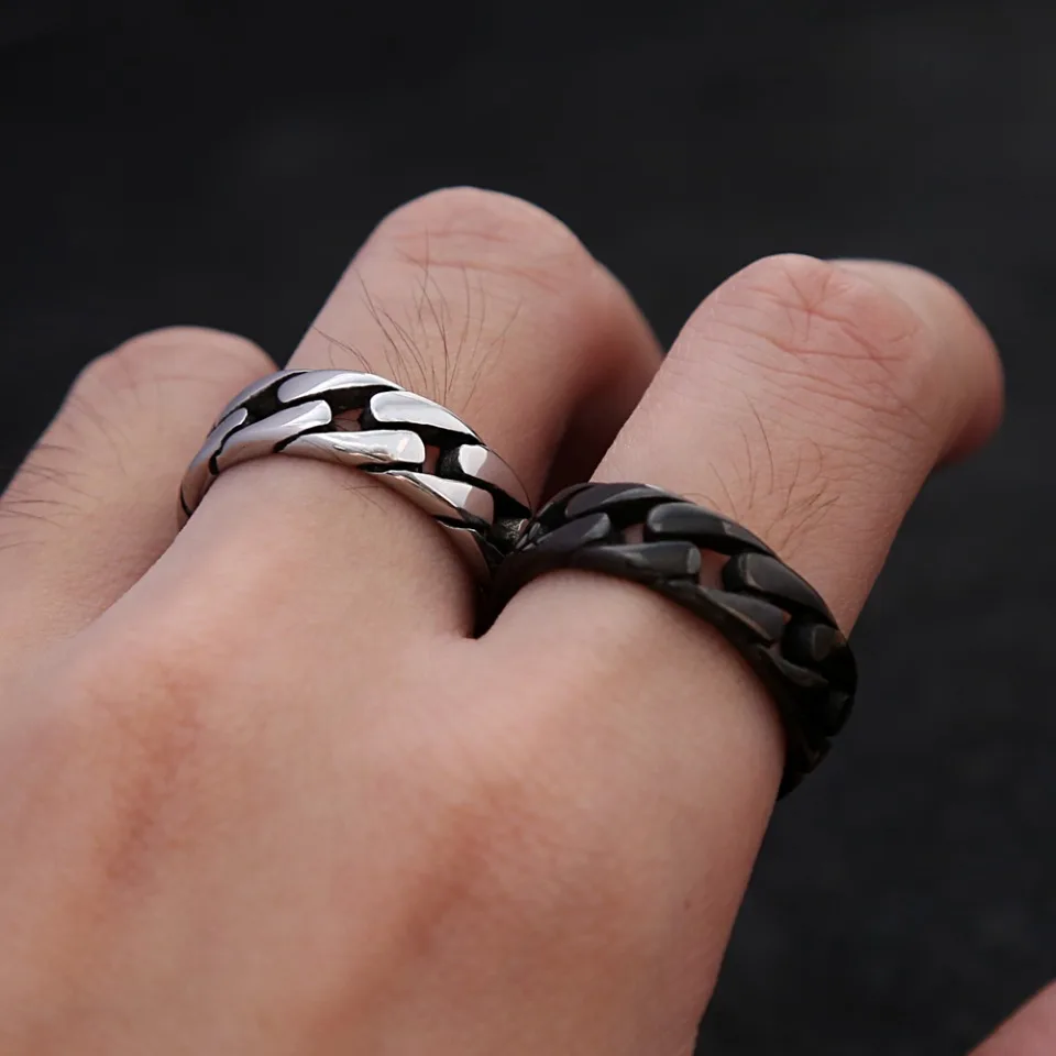 Simple Vintage Hollow Cuban Chain Ring 316L Stainless Steel Punk Hip Hop Biker Rings For Men Women Amulet Jewelry Gift Wholesale