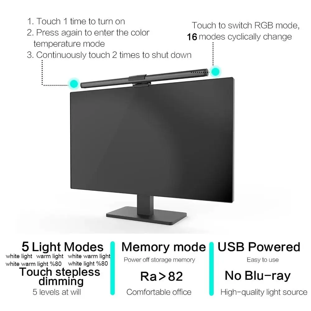 Barra de luz de pantalla de Monitor de ordenador para el cuidado de los ojos, iluminación de atenuación continua, lámpara LED de escritorio, Monitor, barra de luz, trabajo, estudio, lectura, juegos, 44cm