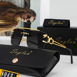 American Luxury Brand Frameless Rectangular Sun Glasses for Women Men Classic Retro High-Quality Vacation Sunglasses Anti-UV400