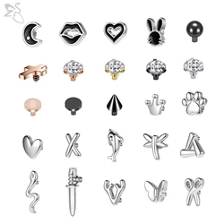 ZS 1-6pcs/lot 316L Stainless Steel Dermal Piercing Unisex Lip Moon Snake Shape Surface Piercings CZ Crystal Skin Diver Jewelry