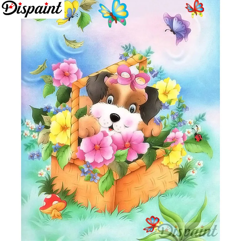 

Dispaint Full Square/Round Drill 5D DIY Diamond Painting "Cartoon dog flower" 3D Embroidery Cross Stitch Home Decor Gift A12257