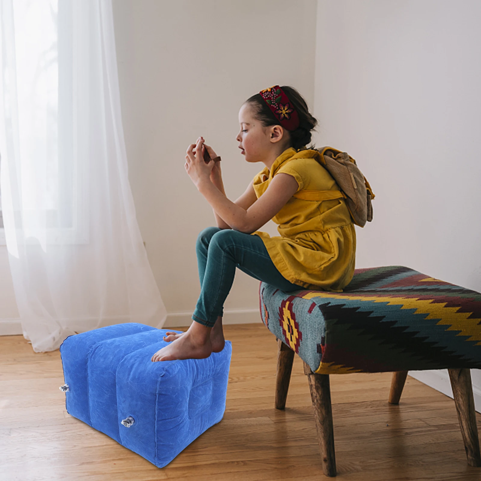 

1Set Inflatable Foot Rest for Travel Comfortable Leg Pillow with 3 Height Adjustments Portable Airplane Footrest for Long