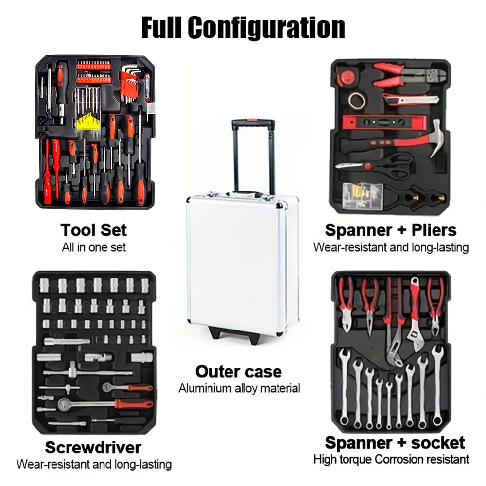 187PCS 바퀴 달린 트롤리 도구 세트 완전한 역학 도구 세트에는 망치, 렌치 및 드라이버, 자동차 수리 키트 세트가 포함됩니다.