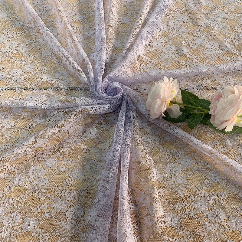 Fashion Large Floral Lace Fabric, Polyester Tulle Mesh Material for Apparel Evening Dress Hollow Out Trim DIY Sewing Fabric
