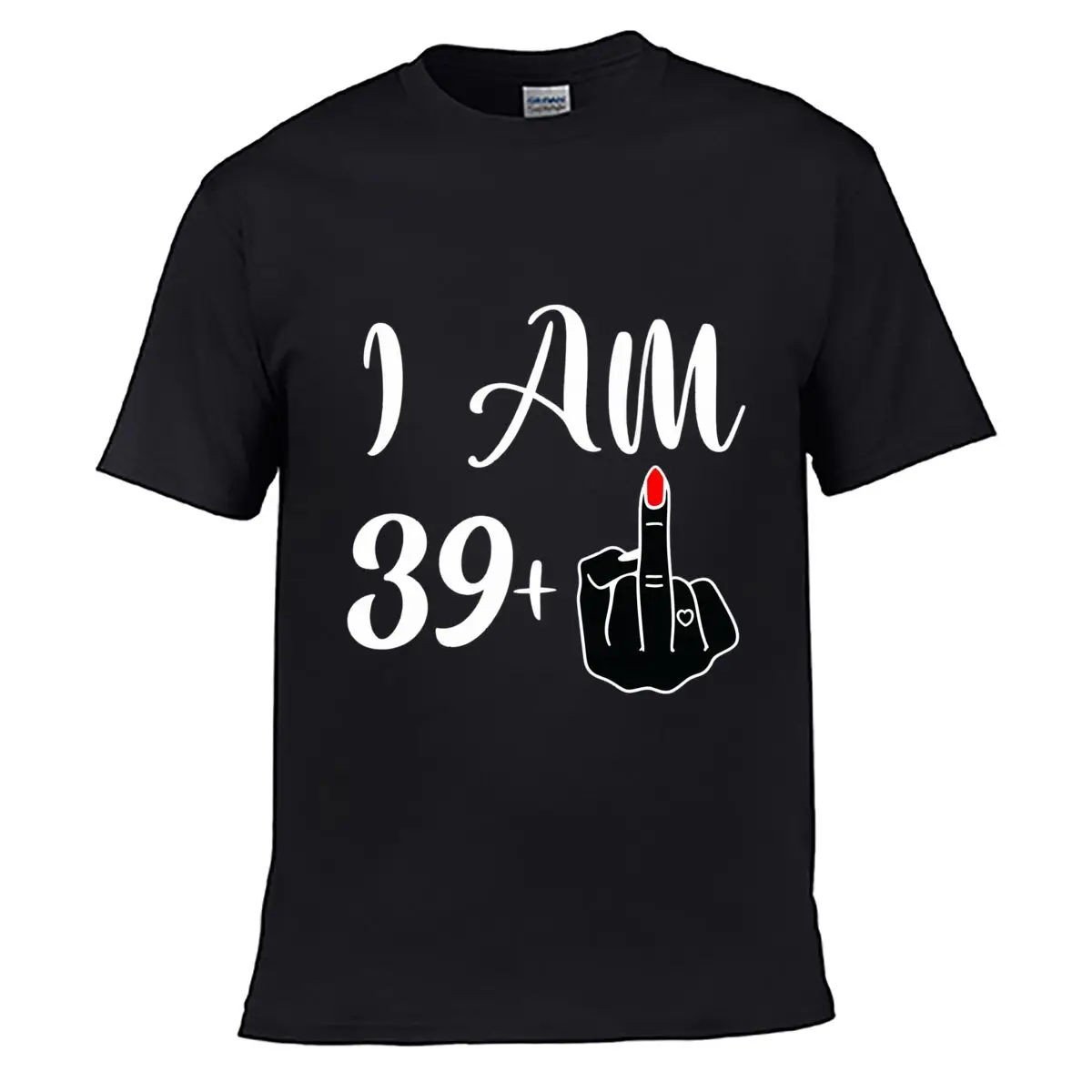 Black Middle Finger Gesture With Red Nail And Heart Men Summer Washed Tee Loose Distressed Top