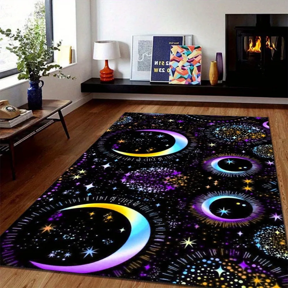 

Black Colored Moon Print Carpet Living Room Bedroom Decor Non-slip Rug Parlor Floor Mat Surface Comfortable Carpet Birthday Gift
