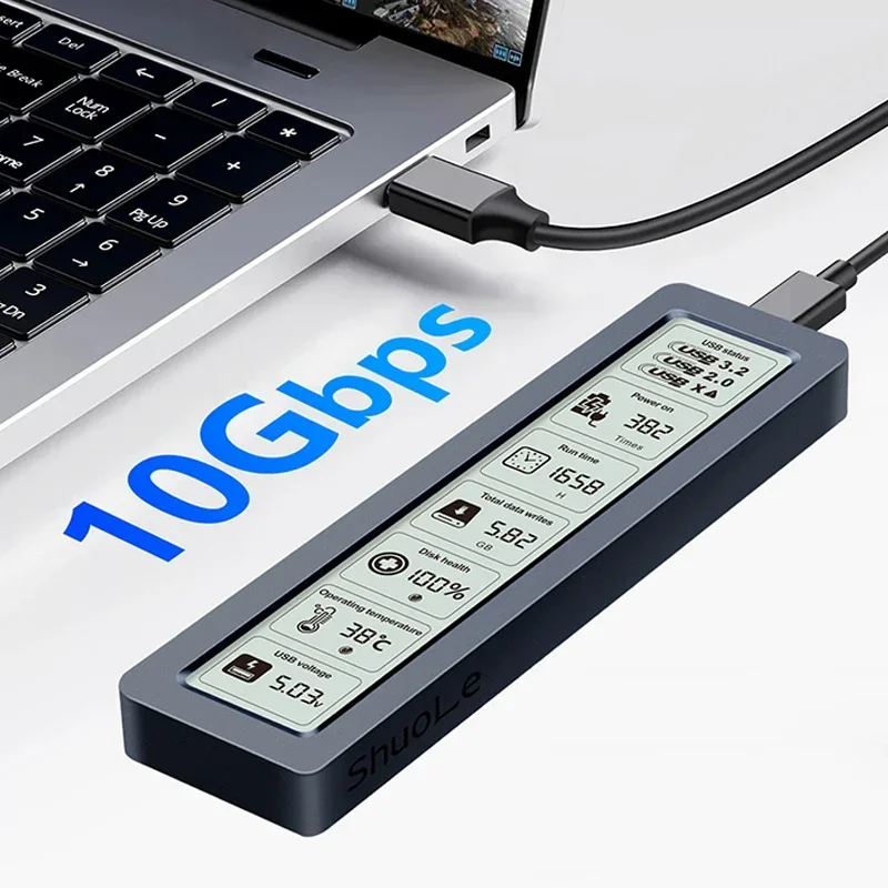 M2 SSD Case M.2 NVMe SATA SSD Enclosure Adapter With Display Screen Intelligent Digital 10Gbps USB 3.2 Gen2 External Disk Box image 2