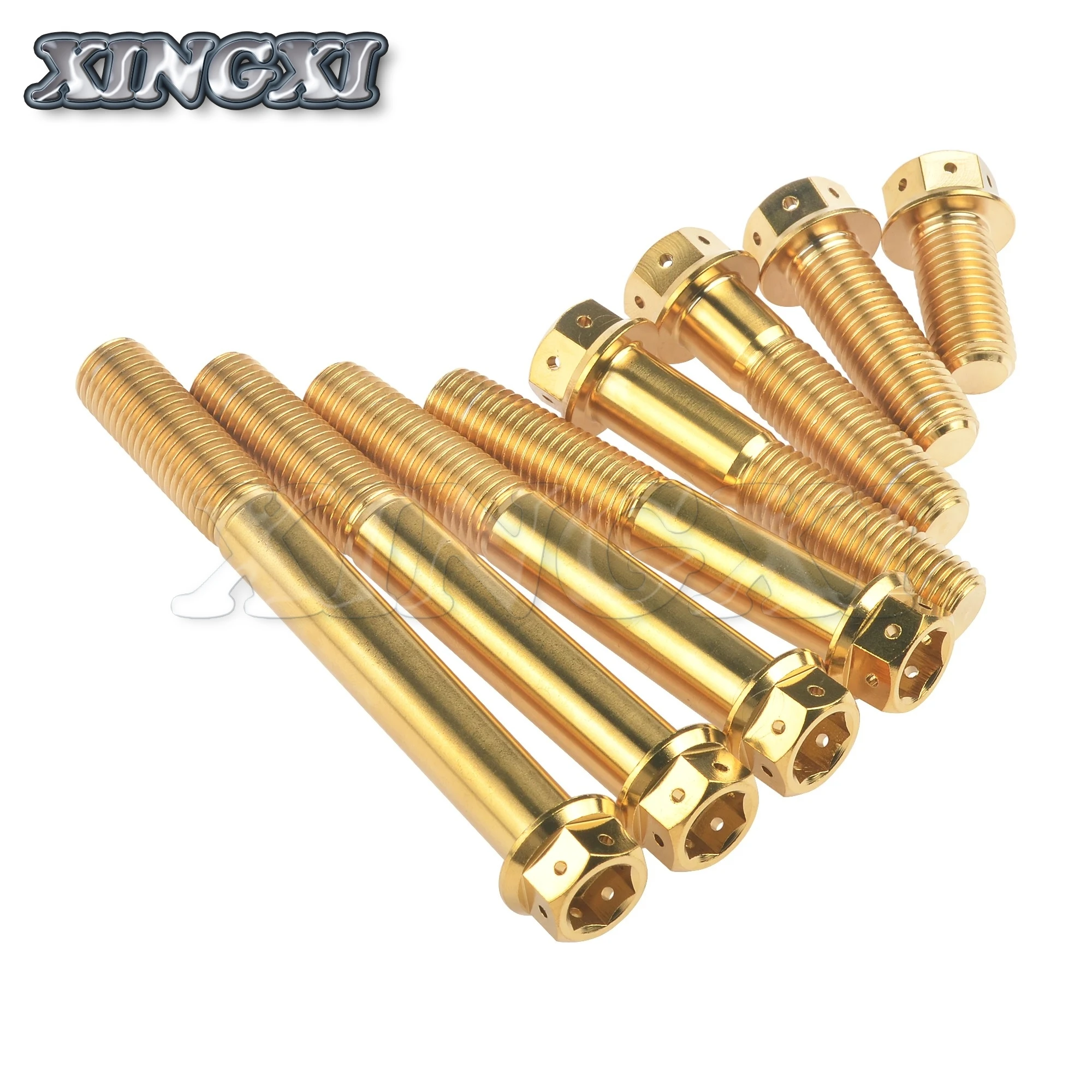 Xingxi 5PCS Titanium Bolt M10 X 20 25 30 35 40 45 50 55 60 65 70 75 80 85 90mm Flange Hex Head Screw for Bike Motorcycl Refitted