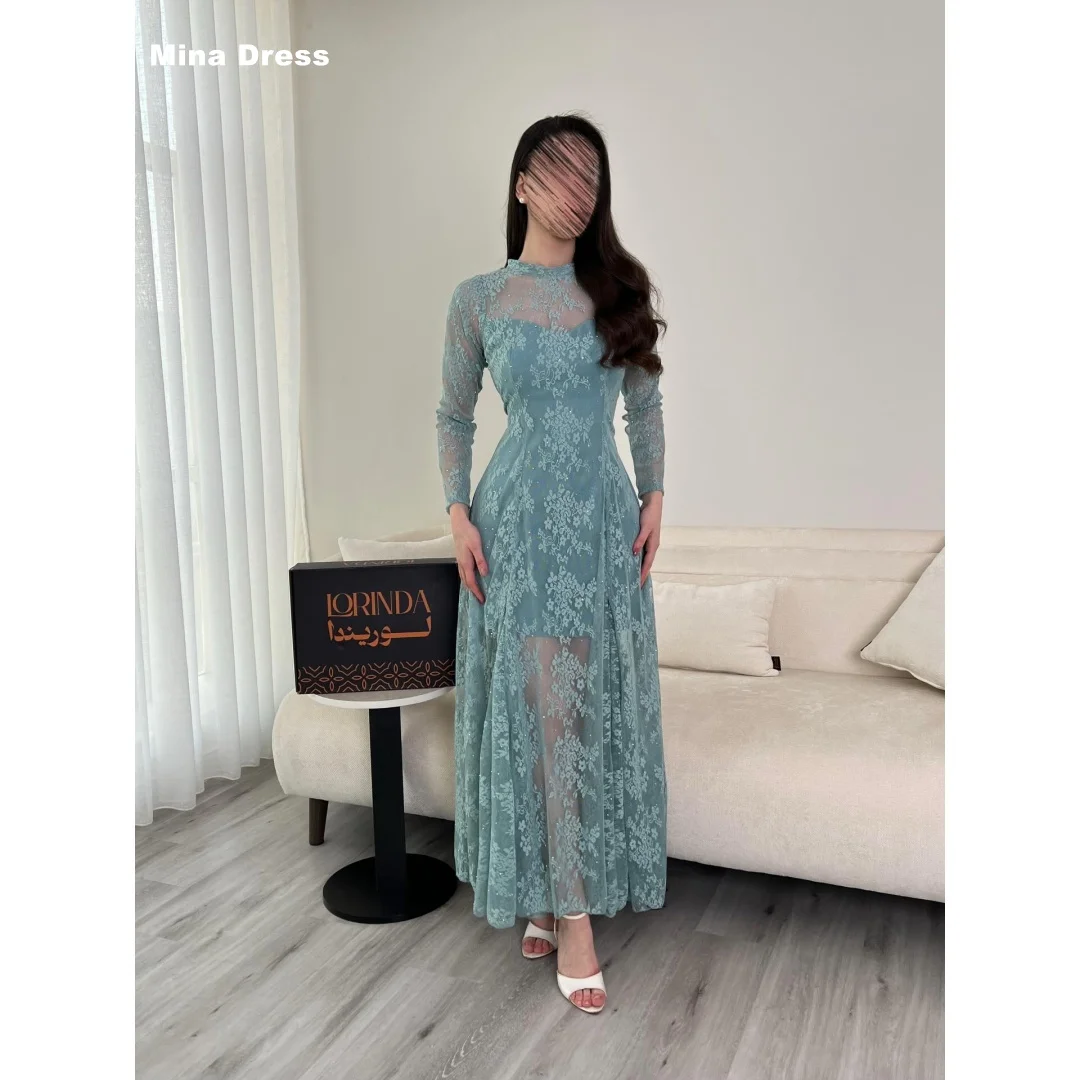 

Mina Customized Embroidered Lace Long Sleeves Crew Neck Elegant Party Dresses for Special Occasions Formal & Evening Gowns Dress