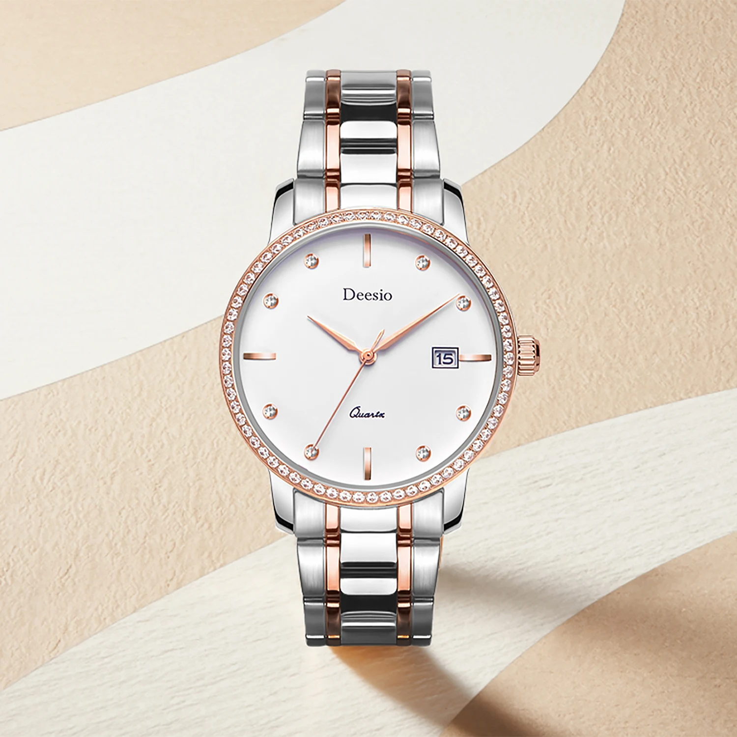 Deesio Orologi al quarzo da uomo Acciaio inossidabile resistente all'acqua Business di lusso Casual Lancette luminose Visualizzazione della data Regalo di nozze