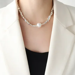 Stainless Steel Handmade Beaded Necklace For Women Gold Silver Color Women's Short Necklace Choker With Imitation Pearl Pendant