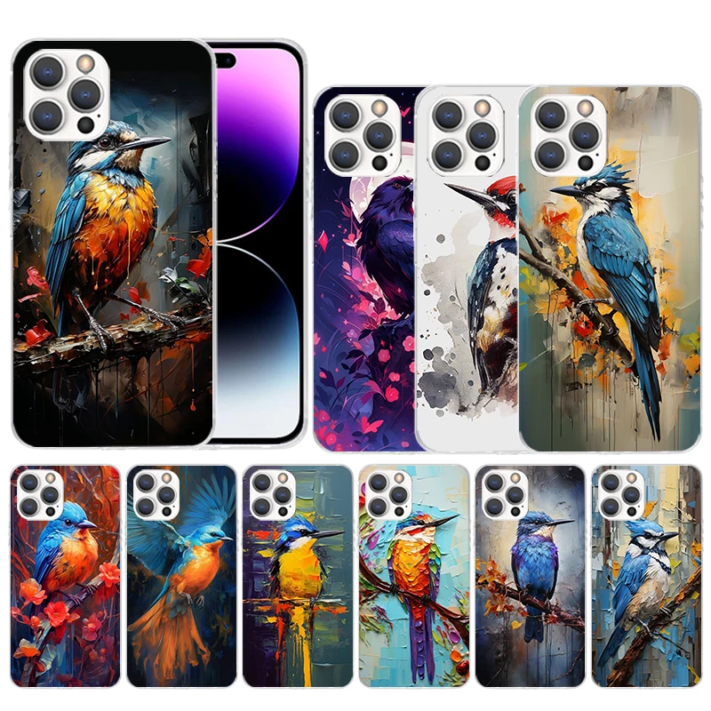 Phone Cases That Fit Iphone 16E - 動物油絵の鳥柄ソフトカバー iPhone 16 17 Air 15